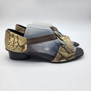 Brunate snake print low heel peep toe with silver detail Size 38 (US 7.5 )